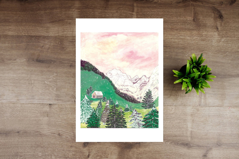 Austrian Tyrol Watercolour Mountain Print