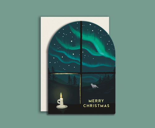 Christmas Window Aurora Card- Single