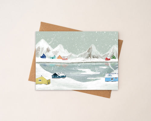Snowy Greenland Cabins Card