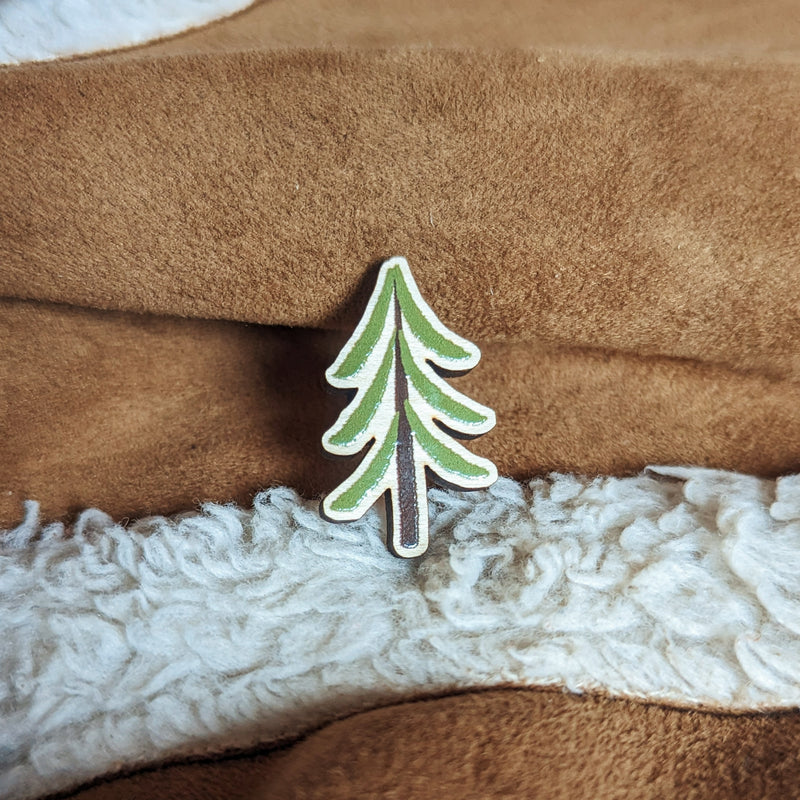 Pine Tree Wooden Pin Brooch