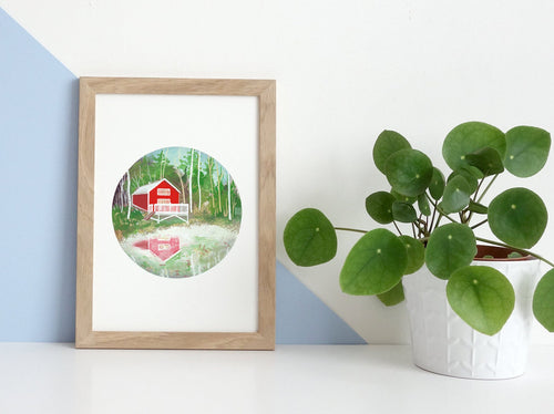 Red Cabin Watercolour Art Print