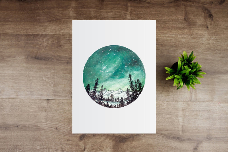 Mountain Lake Watercolour Print