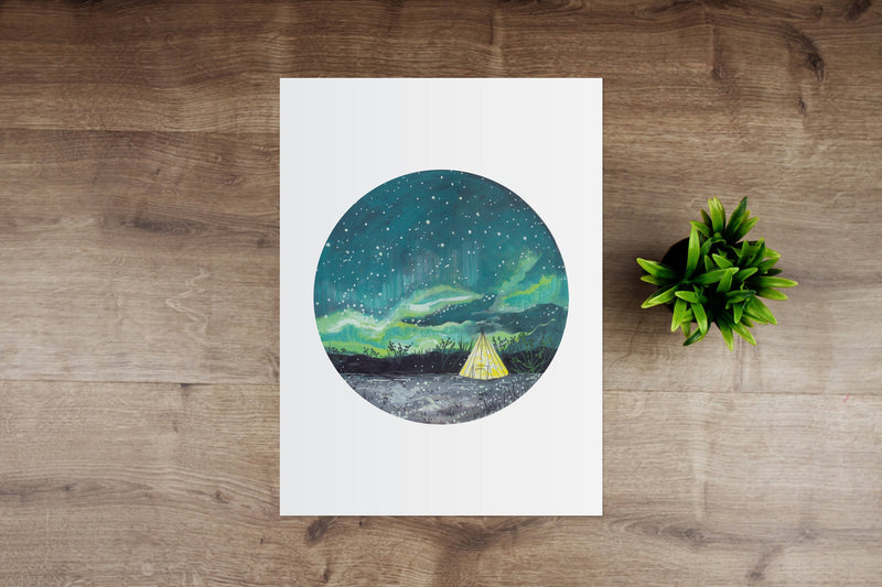 Tipi Under The Northern Lights Art Print
