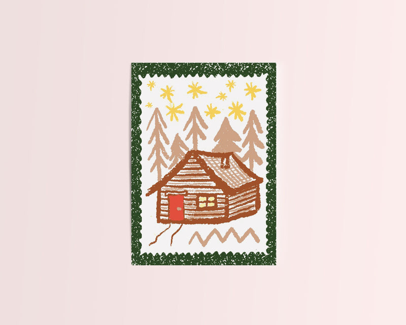 Cabin Illustrated Postcard