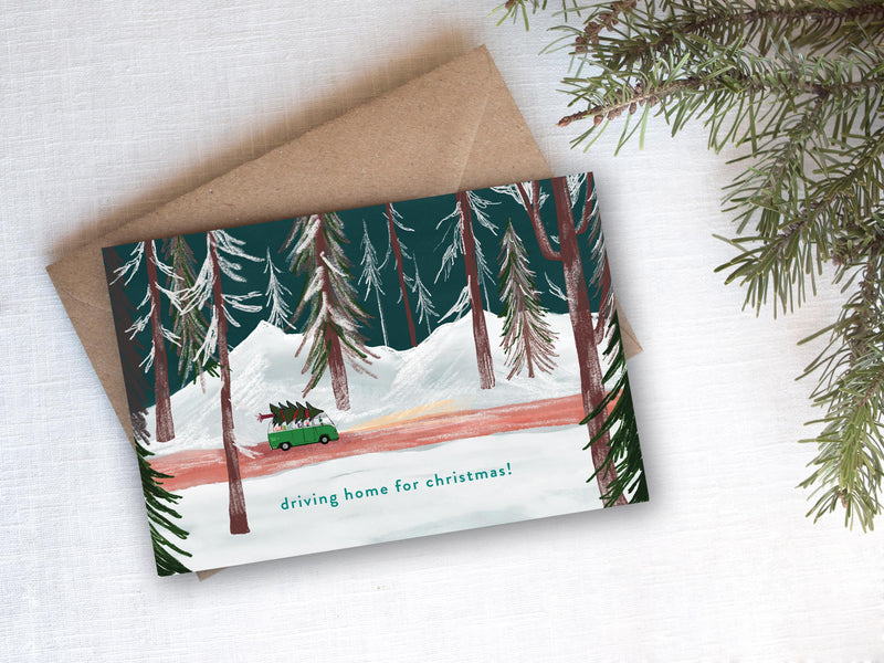 Driving Home For Christmas Camper Van - Illustrated Card