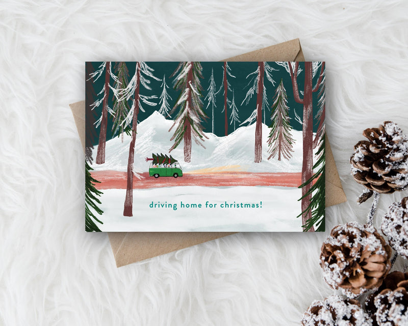 Driving Home For Christmas Camper Van - Illustrated Card