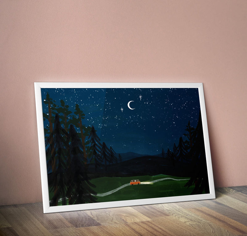 Campervan Night Driving Art Print