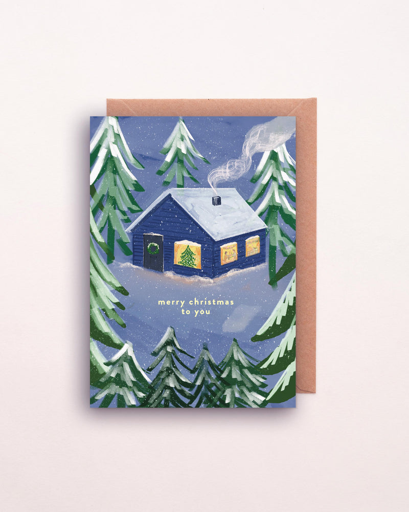 Cosy Cabin Christmas Card | Illustrated Christmas Card