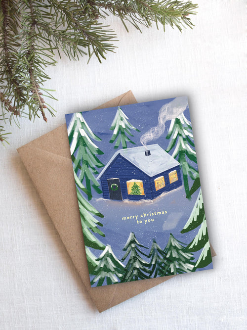 Cosy Cabin Christmas Card | Illustrated Christmas Card