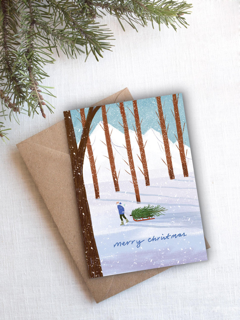 Christmas Tree Sleigh Card | Illustrated Christmas Card