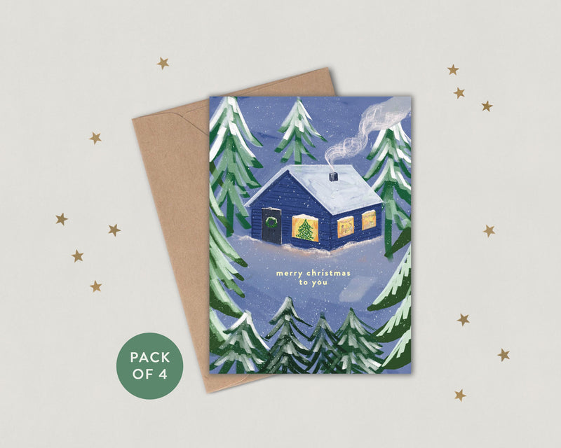 Pack of 4 - Cosy Cabin Christmas Cards