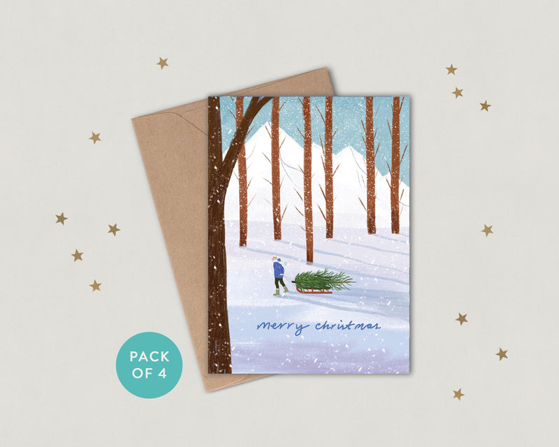 Pack of 4 - Christmas Sleigh Cards