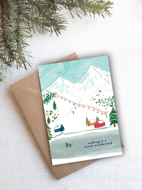 Winter Wonderland Christmas Card | Illustrated Skiing Christmas Card