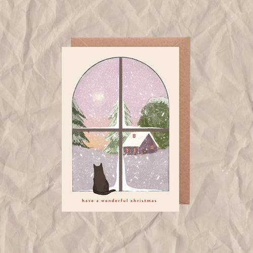 Cat Window Christmas Card | Illustrated Card