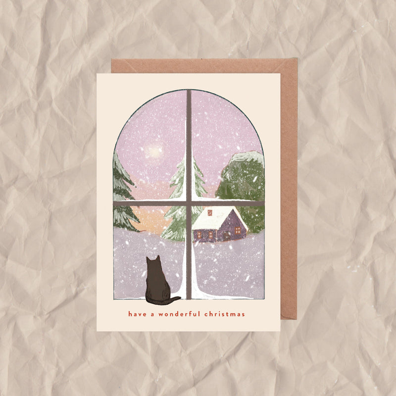 Cat Window Christmas Card | Illustrated Card