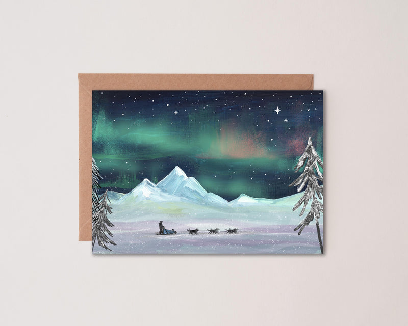 Pack of 4 - Lappland Dog Sledding Cards | Illustrated Christmas Card Pack