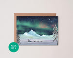 Pack of 4 - Lappland Dog Sledding Cards | Illustrated Christmas Card Pack