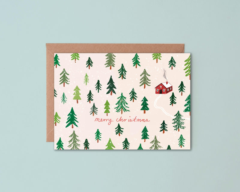 Cabin in the  Forest Christmas Card | Illustrated Christmas Card