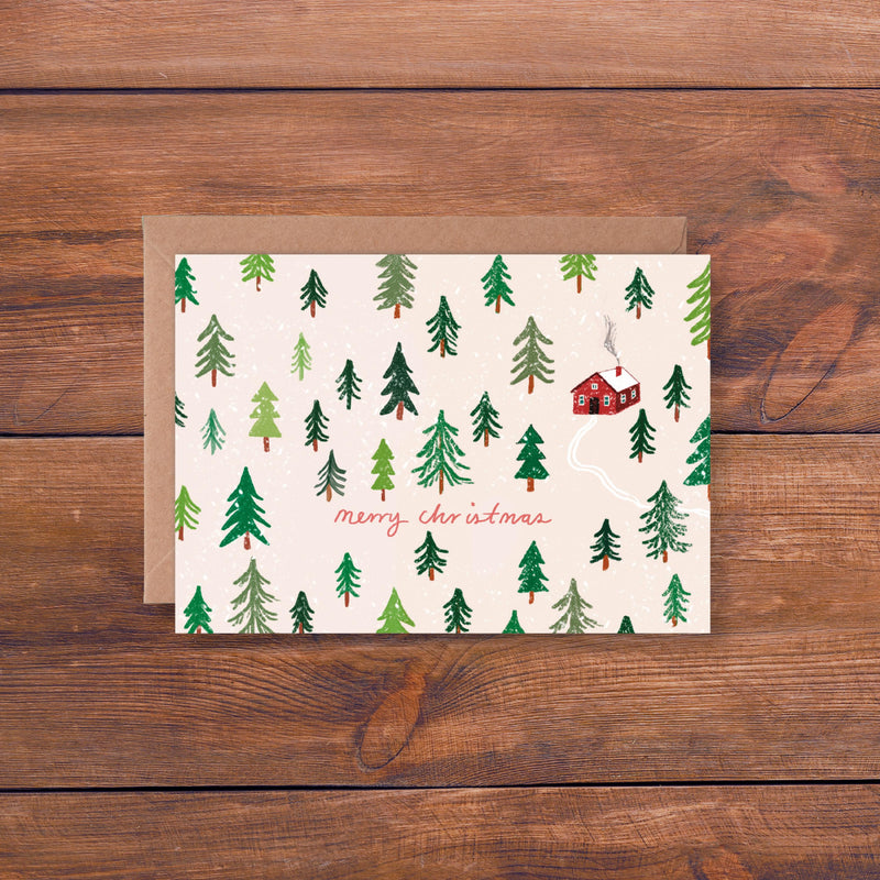 Cabin in the  Forest Christmas Card | Illustrated Christmas Card