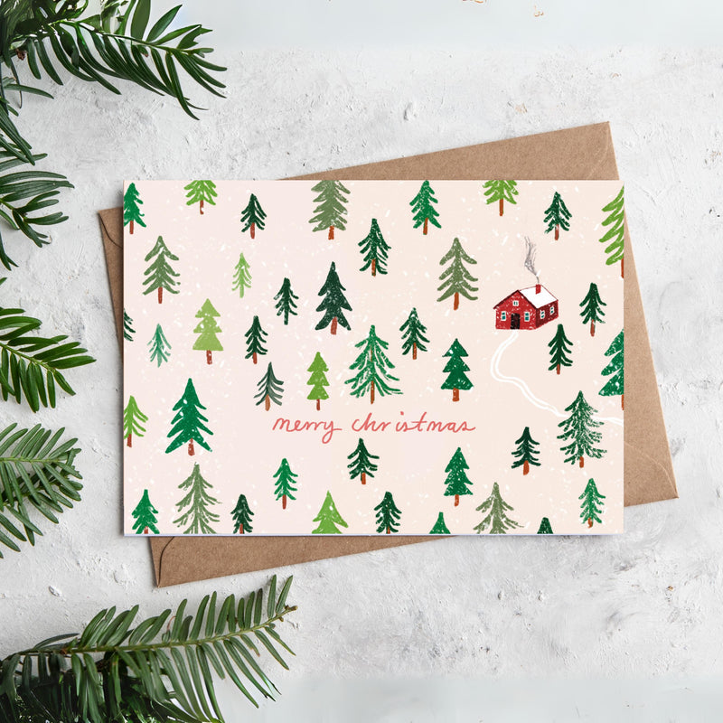 Cabin in the  Forest Christmas Card | Illustrated Christmas Card