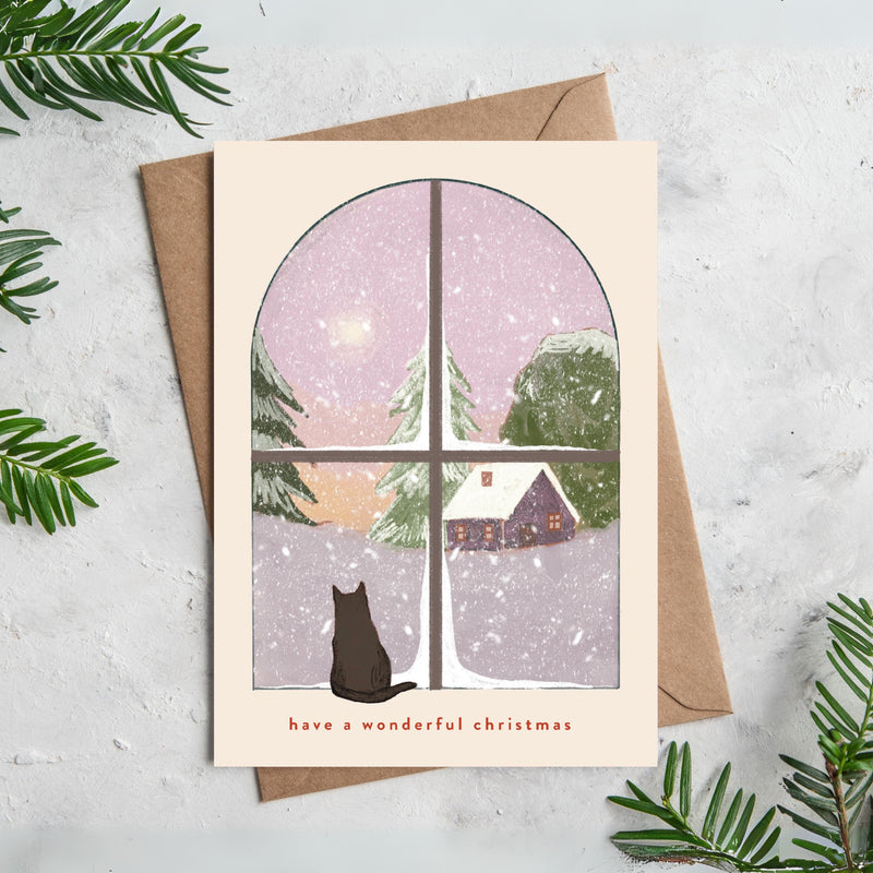 Cat Window Christmas Card | Illustrated Card