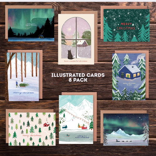 Pack of 8 Illustrated Christmas Cards