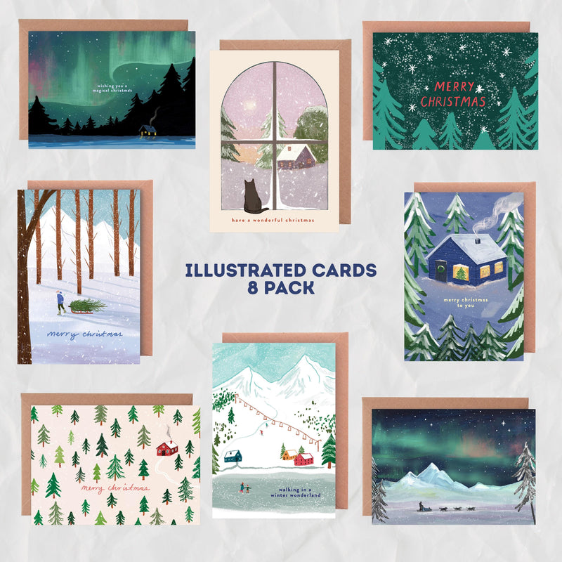 Pack of 8 Illustrated Christmas Cards