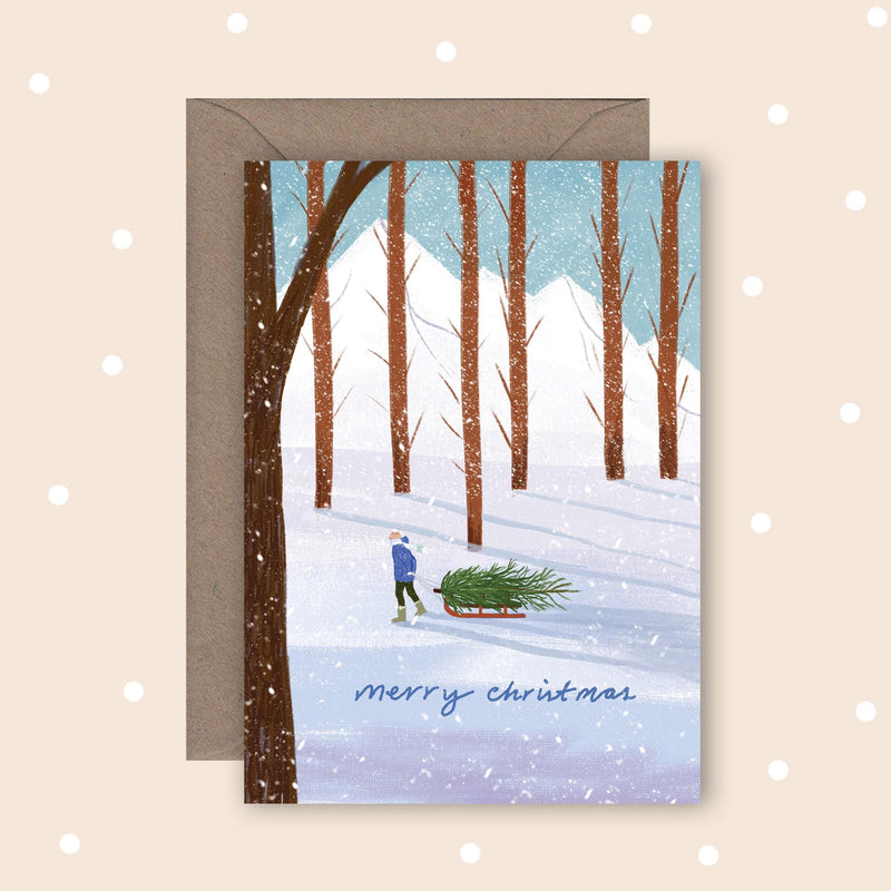 Pack of 4 Snowy Cabins Illustrated Christmas Cards