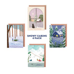 Pack of 4 Snowy Cabins Illustrated Christmas Cards