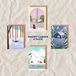 Pack of 4 Snowy Cabins Illustrated Christmas Cards