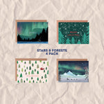 Pack of 4 Stars and Forests Illustrated Christmas Cards