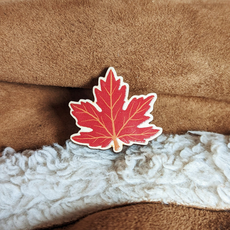 Maple Leaf Wooden Pin Brooch