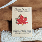 Maple Leaf Wooden Pin Brooch