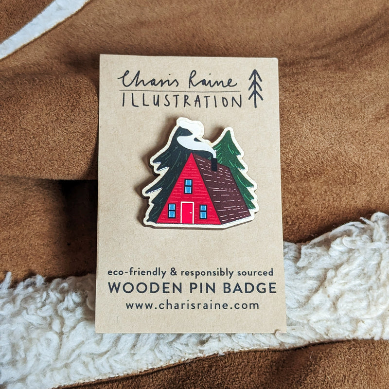 Cosy Cabin Wooden Pin Brooch