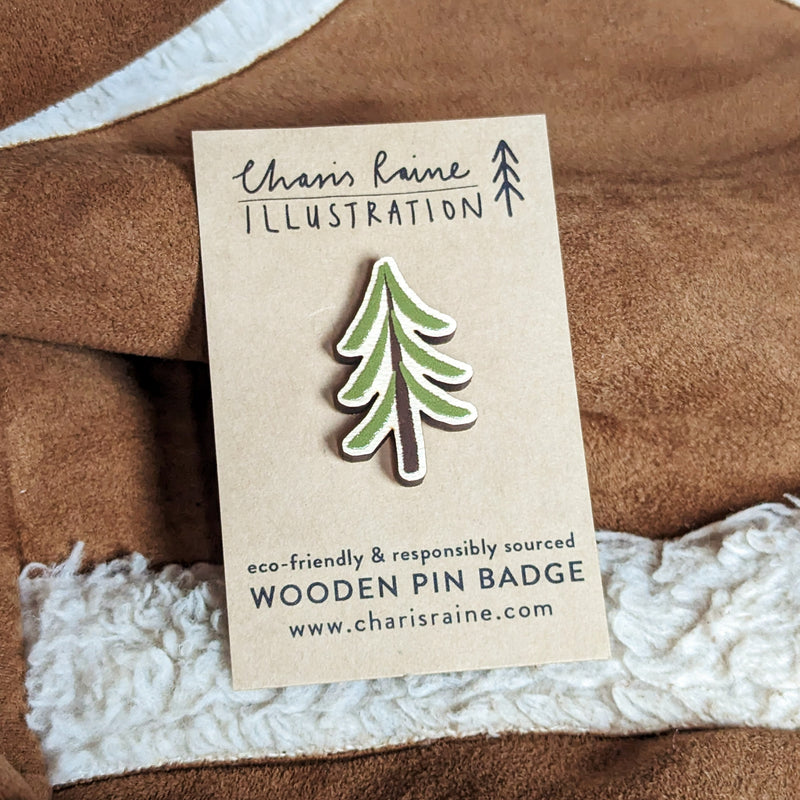 Pine Tree Wooden Pin Brooch