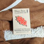 Oak Leaf Wooden Pin Brooch