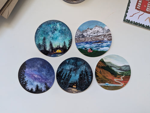 Set of 5 Illustrated Vinyl Stickers