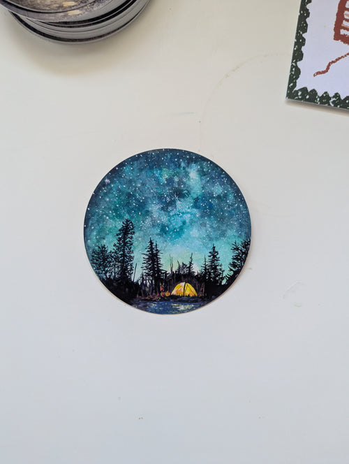 Camping at Night Vinyl Sticker