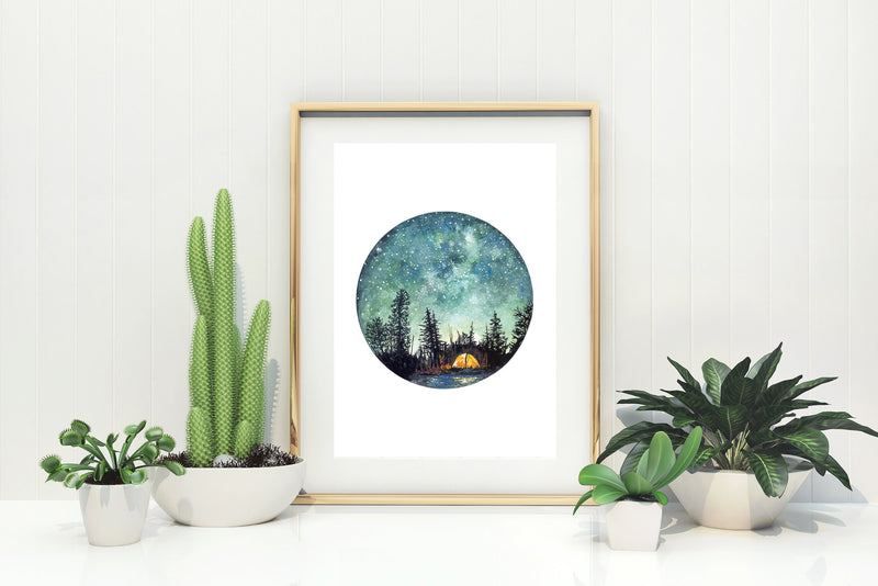 Camping at Night Giclée Watercolour Art Print