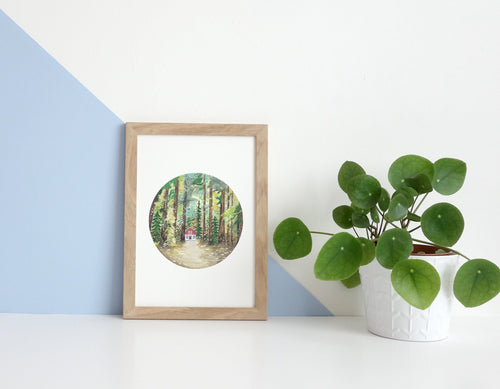 Cabin In The Woods Watercolour Art Print