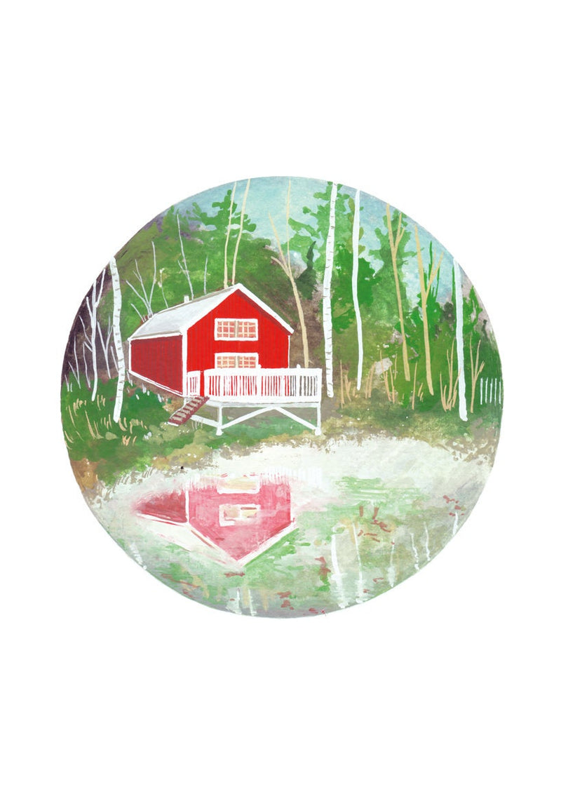 Red Cabin Watercolour Art Print