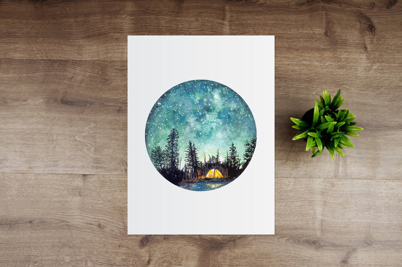 Camping at Night Giclée Watercolour Art Print