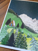 Alpine Cabin Christmas Art Print