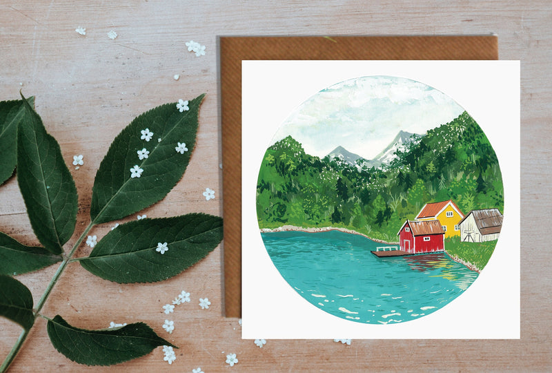 Norway Boathouse Greetings Card