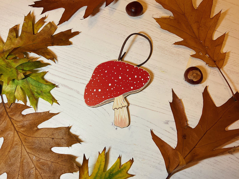 Toadstool Wooden Christmas Decoration