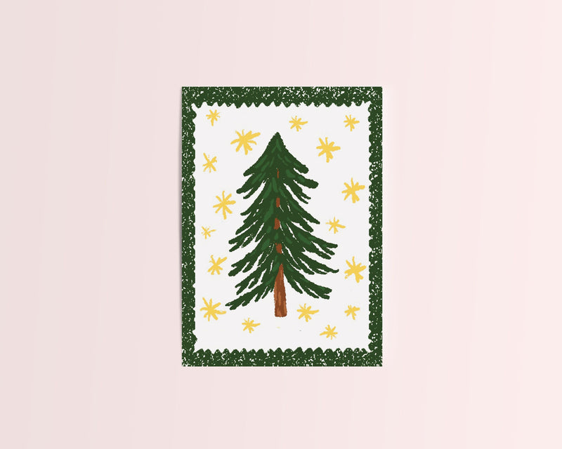 Pine Tree Illustrated Postcard