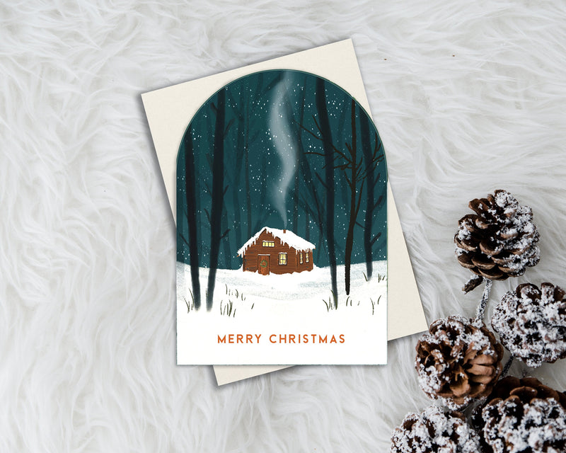 Snowglobe Cabin Christmas Card
