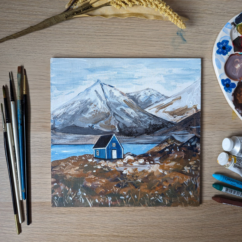 Blue Cabin Original Acrylic Painting